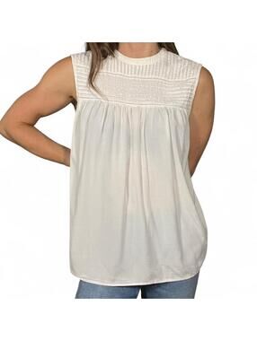 Old Navy White Sleeveless Blouse with Pleated Details
